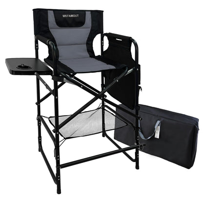WKFAMOUT Tall Folding Directors Chair with Side Table 30.71" Seat Height Foldable Camping Chair Bar Stool for Makeup Artist Face Painting with Footrest and Storage Pocket Supports 350LBS