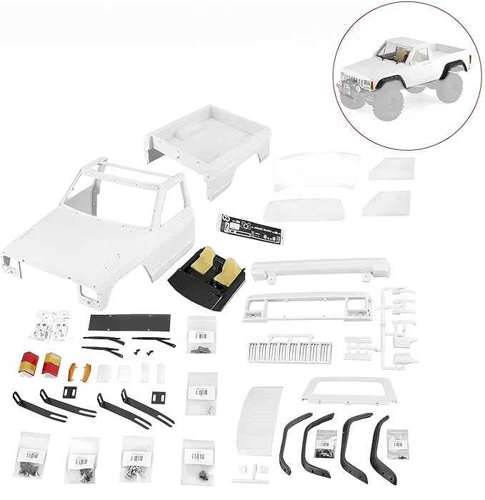 RC Car Hard Body Shell Kit313mm Wheelbase Cherokee Body Car Shell for 1/10 RC Crawler Axial SCX10 &amp SCX10 II 90046 90047 TRX4 Kit (White Pickup A)