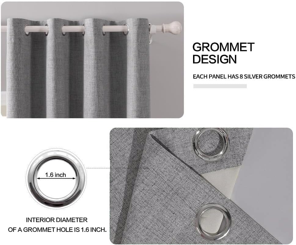 MIULEE Blackout Curtains - 100% Thermal Insulated Linen Texture | Grey Room Darkening Drapes 52x96 Inch (2 Panels)