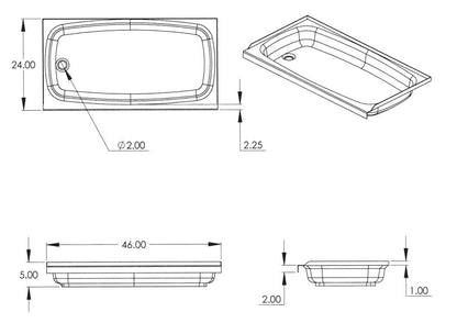 Lippert Replacement 24" x 46" White Bathtub with Left Drain, Scratch-Resistant ABS Acrylic for RVs, Travel Trailers, 5th Wheels, Motorhomes - W2446LHSPK