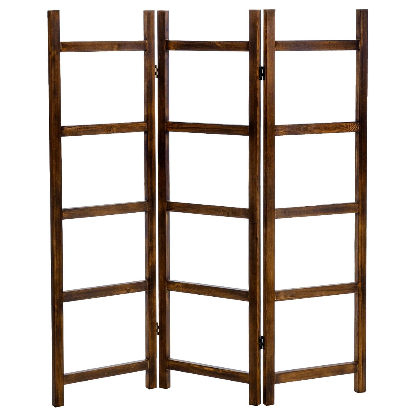 Blanket Ladder,Burnt Wood Blanket Ladder 59" H Freestanding and Folding, 6 Tier and 3 Panel Towel Rack for Bathroom, Decorative Display Ladder Shelf Quit Rack for Living Room, Brown.