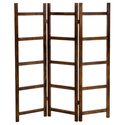 Blanket Ladder,Burnt Wood Blanket Ladder 59" H Freestanding and Folding, 6 Tier and 3 Panel Towel Rack for Bathroom, Decorative Display Ladder Shelf Quit Rack for Living Room, Brown.