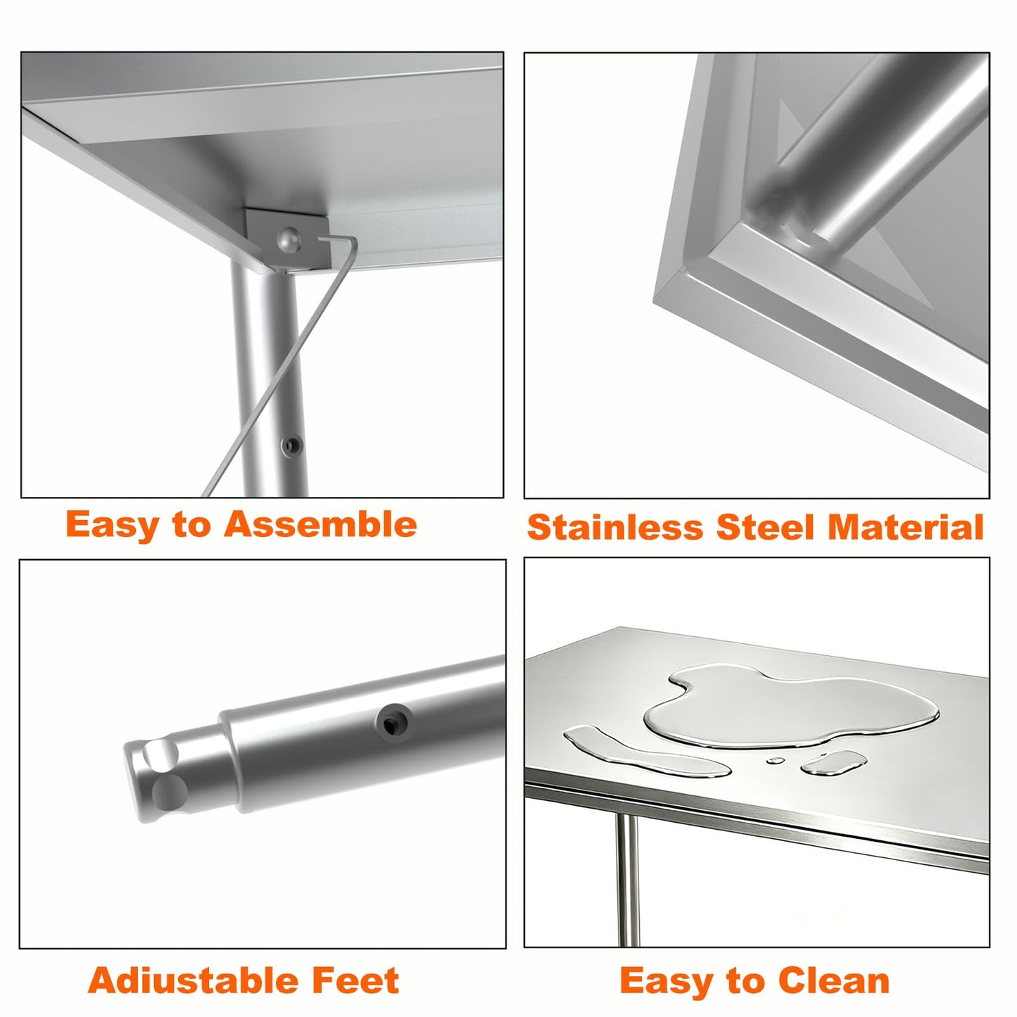 Weejian Stainless Steel Prep Table 24 x 24 x 33.5 Inch, Heavy Duty Commercial Work Table with Adjustable Undershelf, Commercial Kitchen Table for Restaurant, Bakery, Home, Workshop and Garage