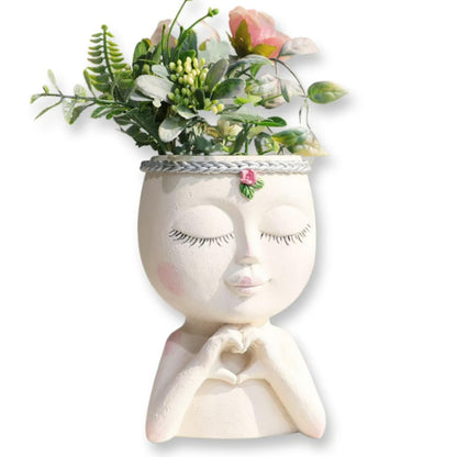 Yoohspoe GAFBV Face Planter Cute Resin Cactus for Indoor and Outdoor Plants Face Vase Home Decor Funny Succulent Pots (White-Genie)