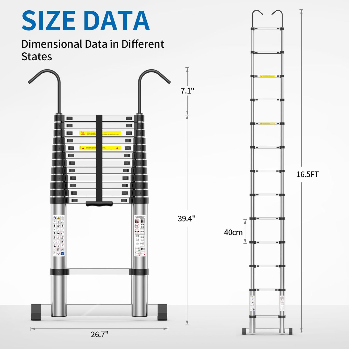 Telescoping Ladder,16.5FT Extension Ladder, Heavy Duty 330lbs Max Capacity, Multi-Purpose Collapsible Ladder with Stable Hook and Balancing Bar for RV or Outdoor Work