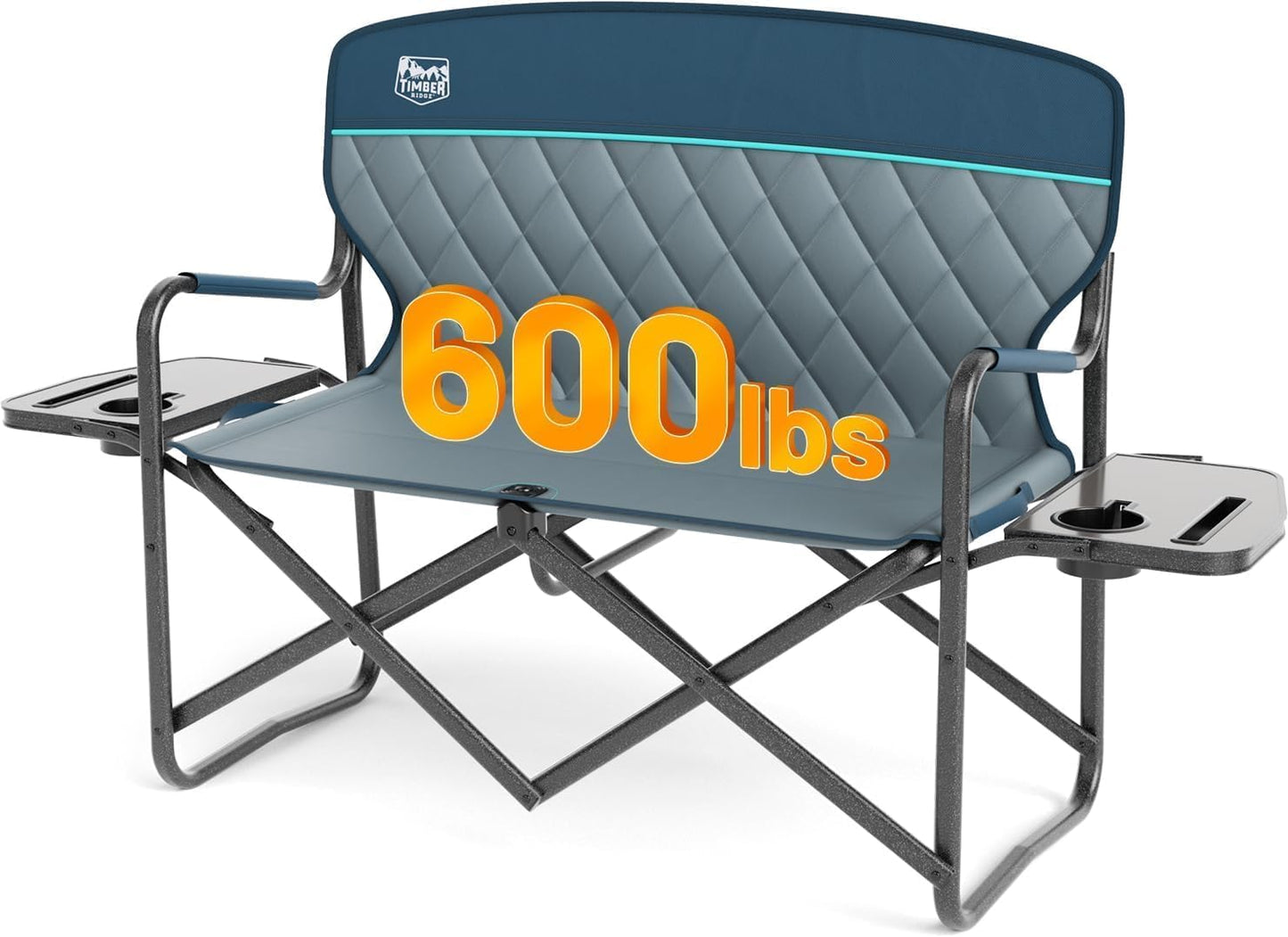Timber Ridge Double Camping Chair - Heavy Duty Portable Loveseat for 2 | Supports 600 lbs - Blue