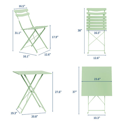 Garvee 3-Piece Patio Bistro Set – Metal Frame Folding Patio Furniture, Outdoor/Indoor Bistro Table and Chairs Set, No Assembly Needed, for Balcony, Yard, Garden, Green