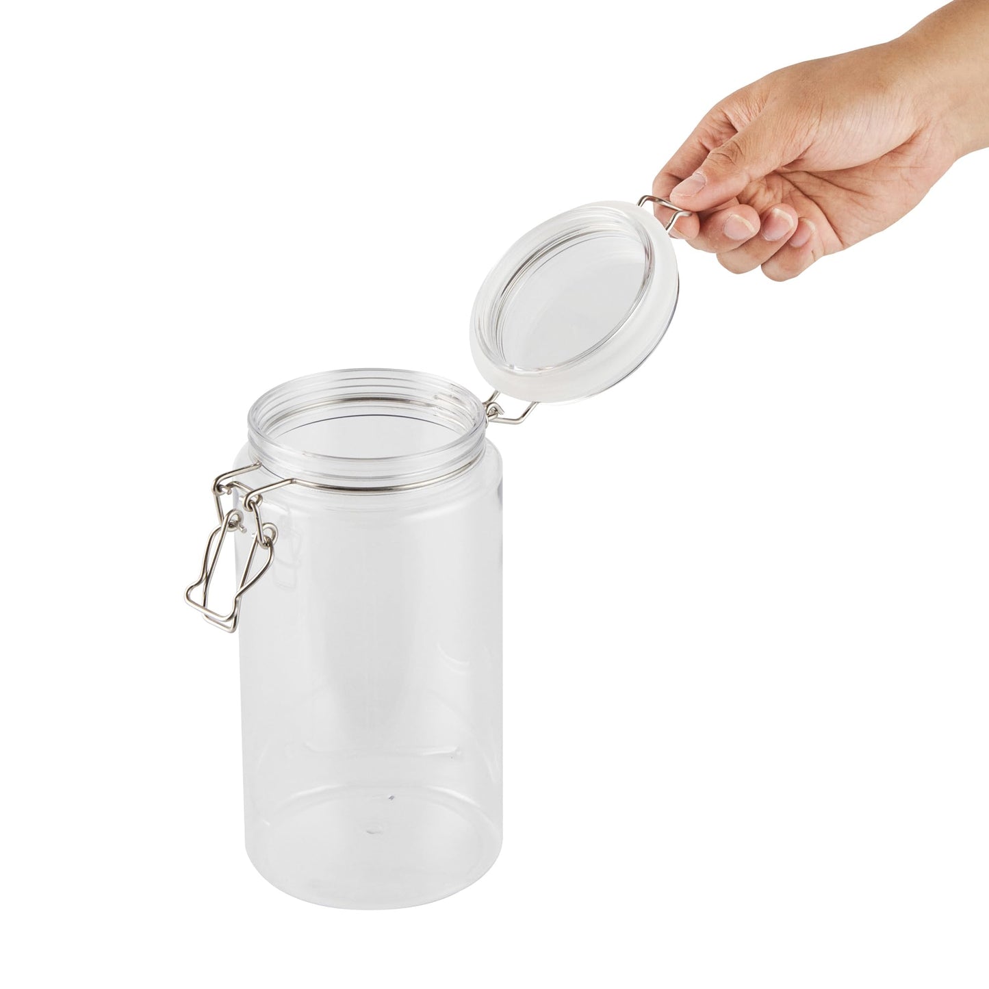 Restaurantware-Met Lux 51 Ounce Mason Jars, 20 Airtight Storage Jars With Lids - Rubber Gasket, Wide Mouth, Clear Plastic Round Canisters, Durable, For Kitchen And Pantry Storage Of Bulk Dry Food