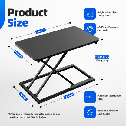 Hoodutric Standing Desk Converter Height Adjustable, Sit to Stand up Desk Riser Computer Workstation use in Laptop and Single Monitor Ergonomic Desktop Workstation for Home Office - Black