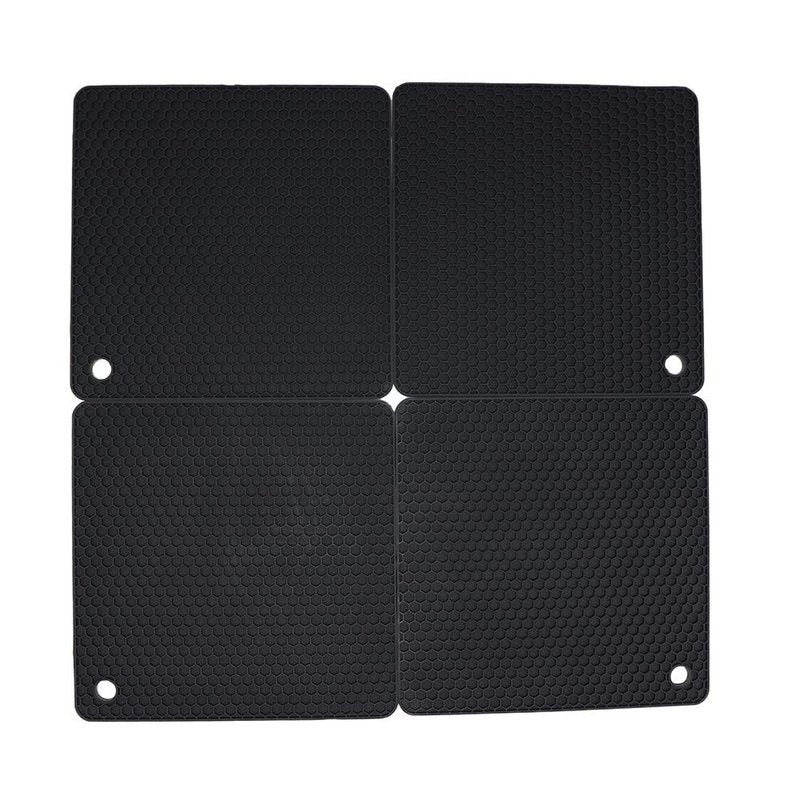 Smithcraft Silicone Trivets for Hot Dishes, Pots and Pans, Hot Pads for Kitchen, Black Silicone Pot Holders Mats for Kitchen Counter, Non Slip Heat Resistant Mat, Flexible Trivet Mat Set 4