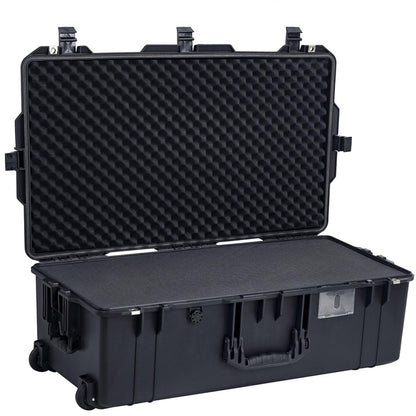 PISKGODSF 32" L x 18" W x 11" H Large Hard Case with Foam, Portable Rolling Hard Case with Wheels, Waterproof Shockproof Dustproof, Suitable for Cameras, Lenses, Camcorder, Instrument, Telescopes