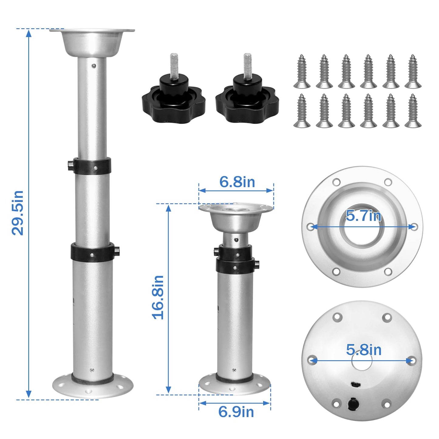 HWHongRV 3 Levels Adjustable RV Boat Table Pedestal, Detachable Aluminum Alloy RV Table Legs Stand Base Telescoping Mount Frame 17-29 Inch Height Range for RV Marine Boat Marine Yacht