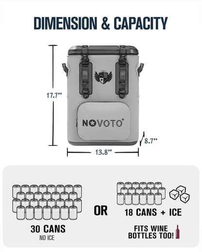 Novoto Magnetic Backpack Cooler, 21-Quart Capacity, Blue, Hands-Free Zipperless Design, 2-Inch TPU Foam Insulation, Portable & Sand-Resistant
