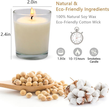 Set of 12 White Votive Candles for Home Décor Weddings Holidays Party and DIY, Unscented Soy Wax Candle Filled in Clear Glass