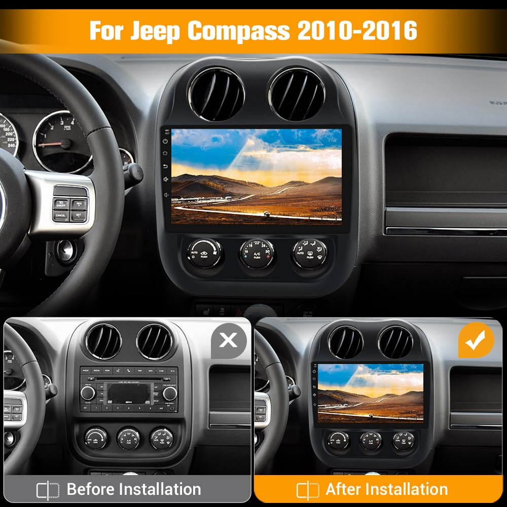 Junsun 4G+64G 10 inch Touch Screen Car Radio Stereo for Jeep Compass Patriot 2010-2016 Android 13 CarPlay Android Auto Bluetooth with GPS Navigation