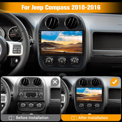 Junsun 4G+64G 10 inch Touch Screen Car Radio Stereo for Jeep Compass Patriot 2010-2016 Android 13 CarPlay Android Auto Bluetooth with GPS Navigation