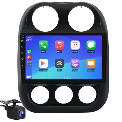 Solvitek Car Radio Stereo for Jeep Compass Patriot 2010 2011 2012 2013 2014 2015 2016, Android 15, [4Core+64GB] 10.1 inch Touch Screen Upgrade, CarPlay/Android Auto/SWC/Bluetooth/WiFi/Backup Camera