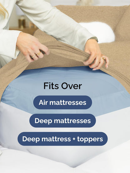 Skiennix Extra Deep Split King Sheet Set - 7 Piece Breathable Cooling Bedding - Luxury Soft Wrinkle-Free Heathered Tan