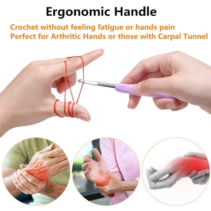 Yarniss 14 Size Crochet Hooks Set, 2mm(B)-10mm(N) Ergonomic Crochet Hooks with Case for Arthritic Hands and Blocking Mats for Knitting&Crochet Project, Thickened Blocking Board with Grid Line & T-Pins