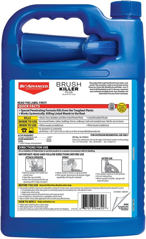 BioAdvanced Brush Killer Plus - Ready-to-Use Weed Killer Spray | 1 Gallon for Tough Brush & Poison Ivy
