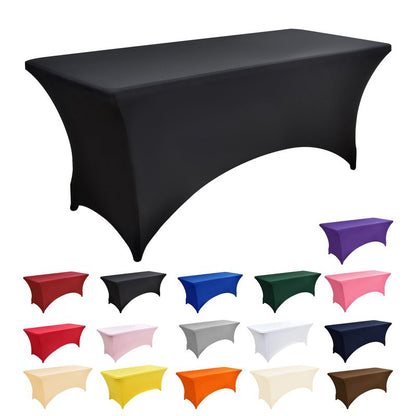 ZarzaaSik 6-Pack 4ft Spandex Black Table Covers for Rectangular Folding Tables - Wrinkle Resistant Stretch Tight Table Cloths - Ultimate Fitted Table Protector for Parties, Trade Shows, and Wedding