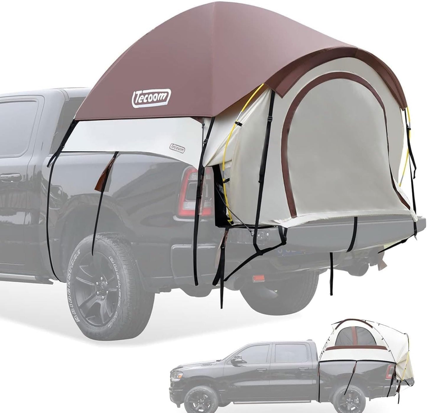 Tecoom Truck Tent Waterproof PU3000mm Double Layer for 5.5-5.8ft Pickup Bed, Portable 2 Person Compact Full Size Bed for Back of Truck Camping Beach Tent with Rain Fly