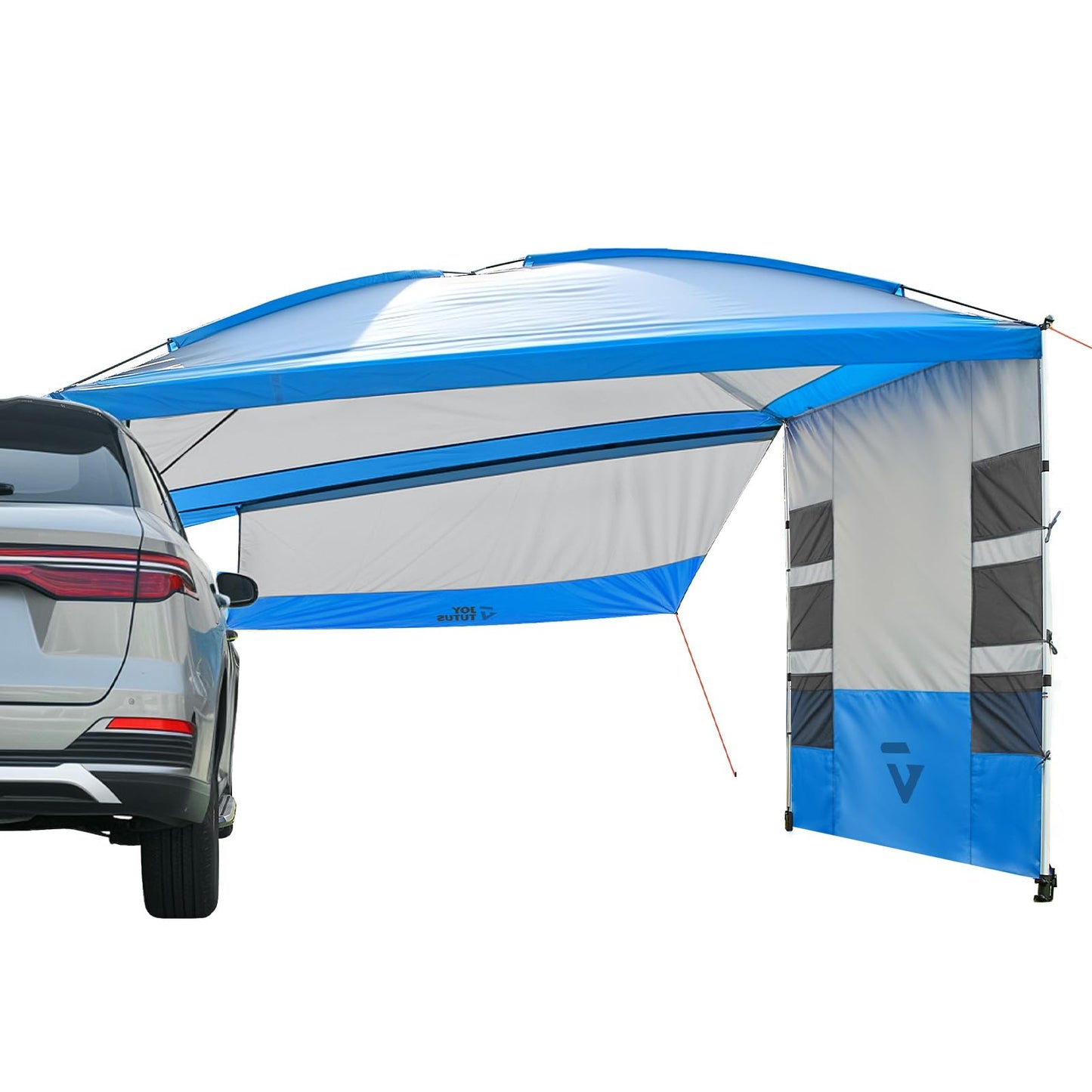 JOYTUTUS Versatile Vehicle Awning with 3 Removable Sides, Large Car Awning 11.5FT * 7.9FT, UV50+ and Waterproof PU2000mm Truck Canopy, SUV Camping Sunshade with 8 Storage Pockets, Gray Blue