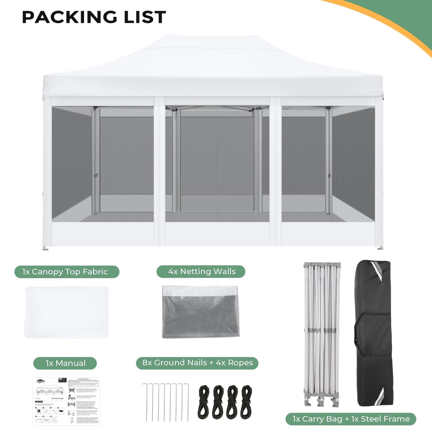 COBIZI 10x15 Heavy Duty Pop Up Canopy with 4 Sidewalls, Commercial Gazebo Party Tent with Mosquito Netting Wall Easy Set Up Outdoor Instant Screen Tent for Backyard, Patio, Garden, White