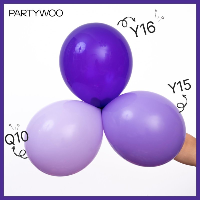 PartyWoo Pastel Purple Balloons 100 pcs Different Sizes Pack of 36 18 12 10 5 Inch Light Pastel Purple Lavender Lilac Balloon Arch Kit Garland for Baby Shower Birthday Party Decorations Purple-Q10