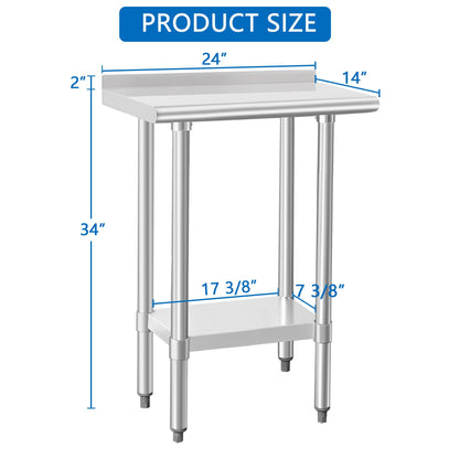 HARDURA Stainless Steel Table Prep & Work Table 24 x 72 Inches NSF Heavy Duty Commercial with Undershelf and Backsplash for Restaurant Kitchen Home and Hotel
