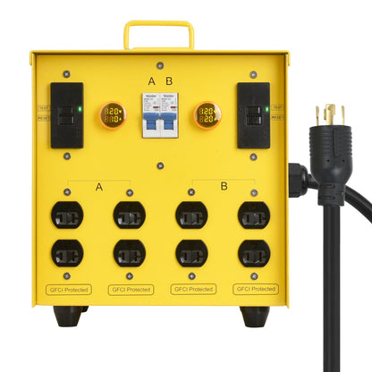 Zuomeng 30-Amp Portable Power Center, Split 240VAC Input into 2 Separate 120VAC Output, A&B Zone Independent Control with 2 Mini Voltmeter and Ammeter