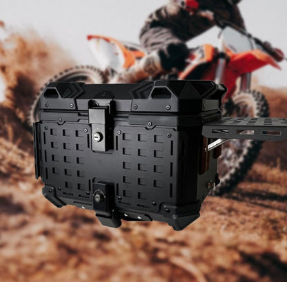 Sekcrlaumix Motorcycle Top Box，Multifunctional Motorcycle Tail Box, 45L Aluminum Alloy Storage Trunk, Black, Armored Design for Camping, Outdoor Adventure
