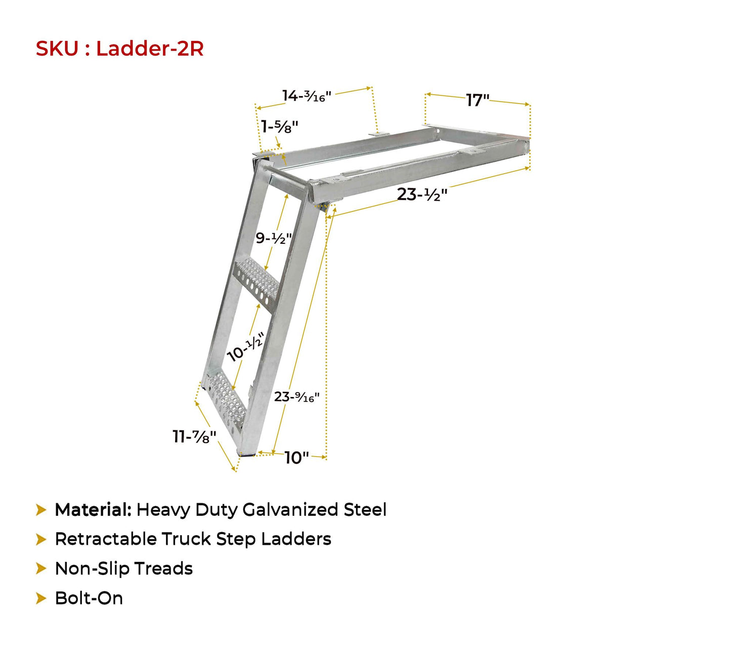 Mytee Products 2 Rung Pull-Out Trailer Step Ladder Folding Truck Step Galvanized Steel Heavy Duty for Use with Trucks, Trailers and RV's