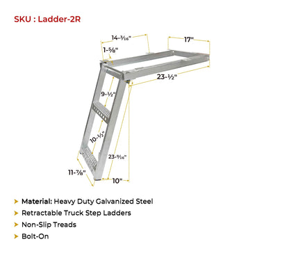Mytee Products 2 Rung Pull-Out Trailer Step Ladder Folding Truck Step Galvanized Steel Heavy Duty for Use with Trucks, Trailers and RV's