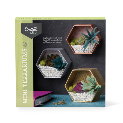 Craft Crush — Mini Plants Terrariums Easy Fun Arts and Craft Kit — Make 3 Charming Faux Terrariums! — For Ages 13 and Up