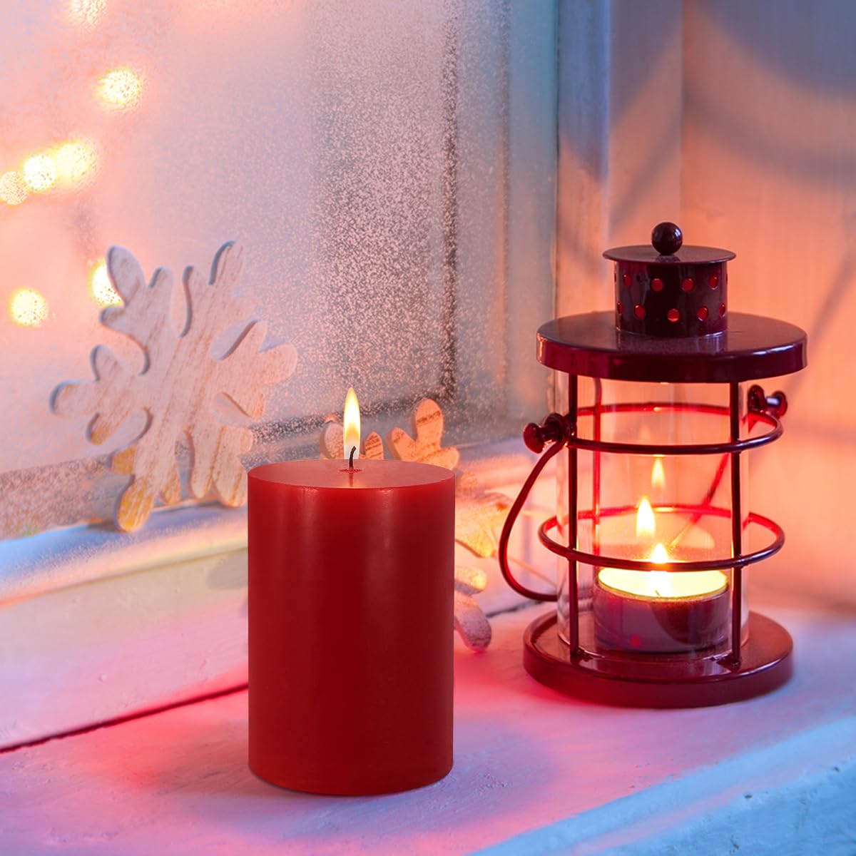 6 Pack Unscented Dripless Smokeless Red Pillar Candles, 2.75x3.25 Inch Cylinder Wax Candles for Home Table Holiday Party Spa Decor Emergency