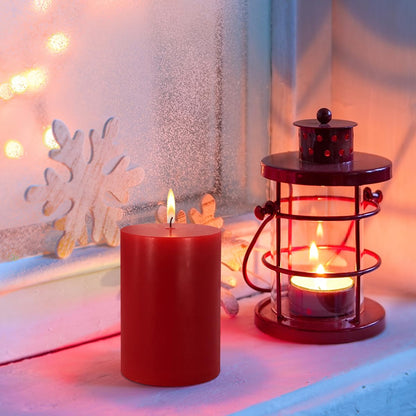 2.75x3.25 inch Red Pillar Candles Set of 6, Unscented Red Candles, Dripless Candles, Ideal as Wedding, Parties, Spas, Dinner, Home Decoration, Church