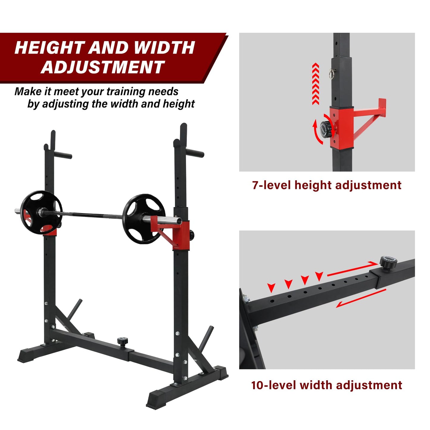 BESTHLS Adjustable Squat Rack Stand with Barbell Rack, Weight Plate Holder, J Hooks,Dip Bar Station for Bench Press Strength Training Max Load 550LBS Suitable for Gym and Home Fitness
