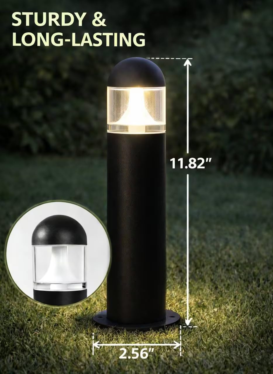 MOON-DE-AGE 6 Pack Low Voltage Landscape Pathway Lights, 12V LED Bollard Light IP67 Waterproof, Outdoor Driveway Walkway Wired Lights (Included Connector) - Yard Garden Lawn, 2700K Warm White