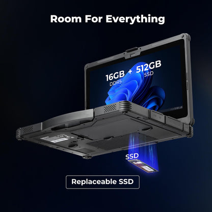 MUNBYN 14-inch Rugged Laptop IRX18, Windows 11 Pro, Intel i5-1235U, 16GB+512GB, Replaceable SSD,1000 Nits High Brightness, 4700mAh+1300mAh Dual Batteries, Wi-Fi 6, IP65, 2Y Protection(New)