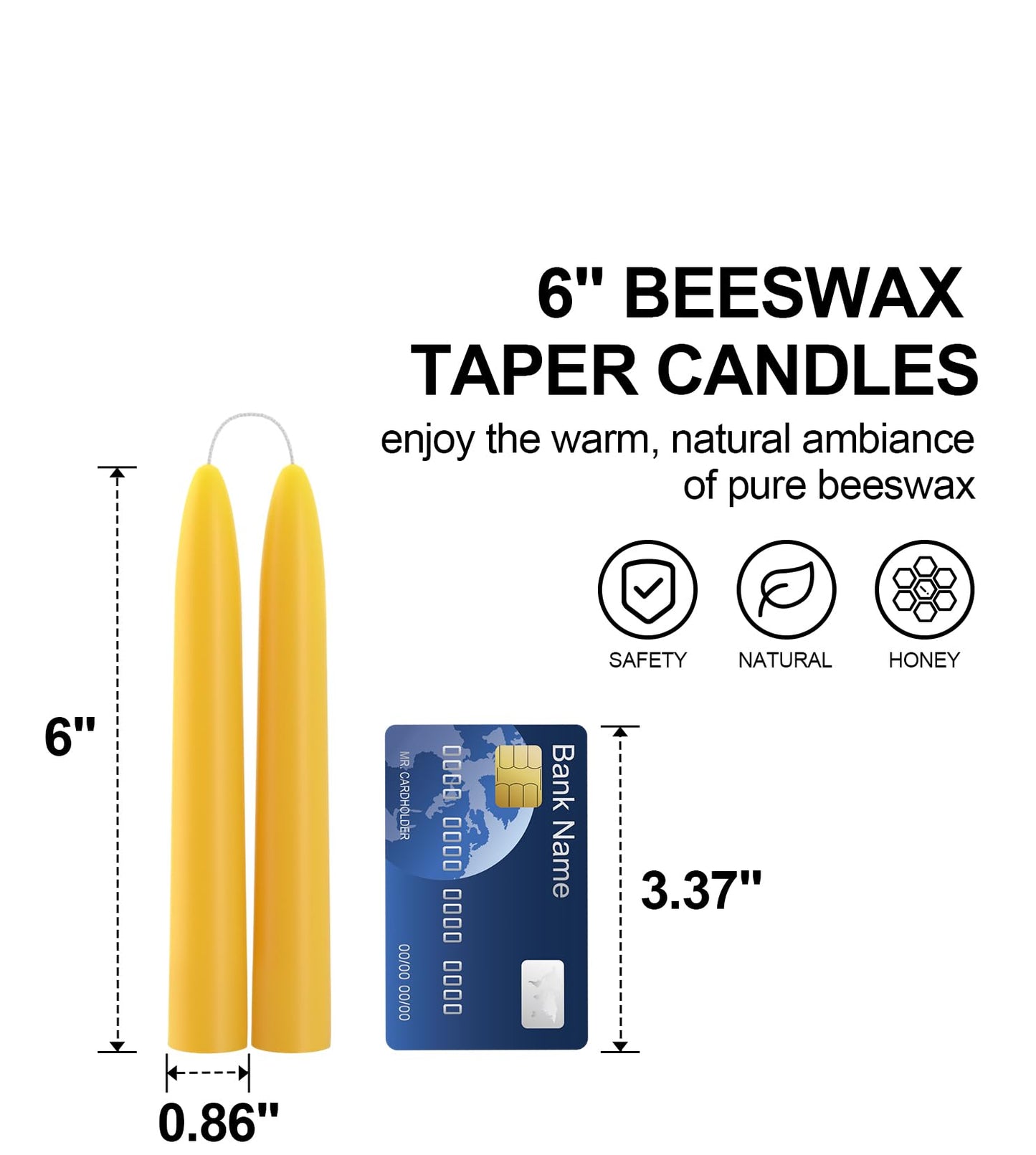 10 Pack 100% Pure Natural Beeswax Taper Candles, 6 Hours Long Burning Emergency Beeswax Candles Sticks, 6 inch Organic Bees Wax for Home, Prayer, Christmas, Party | Unscented, Smokeless, Dripless
