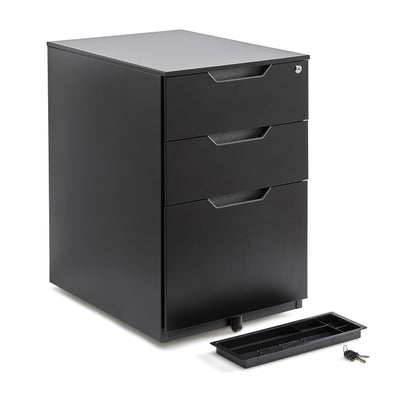 Amazon Basics 3-Drawer Mobile File Cabinet with Lock, Rolling Filing Cabinet for Hanging Files, Black, 20.71" D x 15.51" W x 24.29" H
