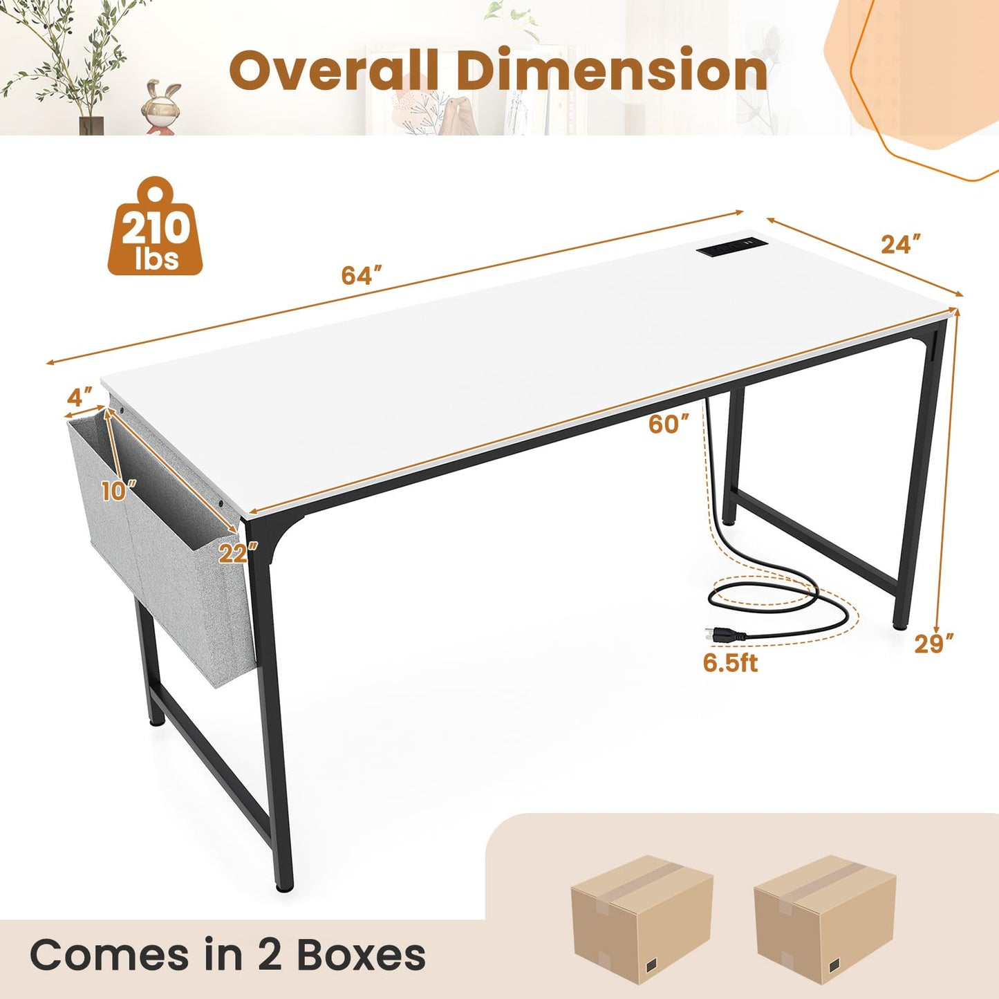 Giantex 10 FT Conference Table with Charging Station, 2 PCS 60" x 24" Rectangular Large Meeting Room Desk with Storage Bag & Hook, Space Saving Seminar Table, Modern Office Computer Desk for 4 People
