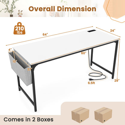 Giantex 10 FT Conference Table with Charging Station, 2 PCS 60" x 24" Rectangular Large Meeting Room Desk with Storage Bag & Hook, Space Saving Seminar Table, Modern Office Computer Desk for 4 People