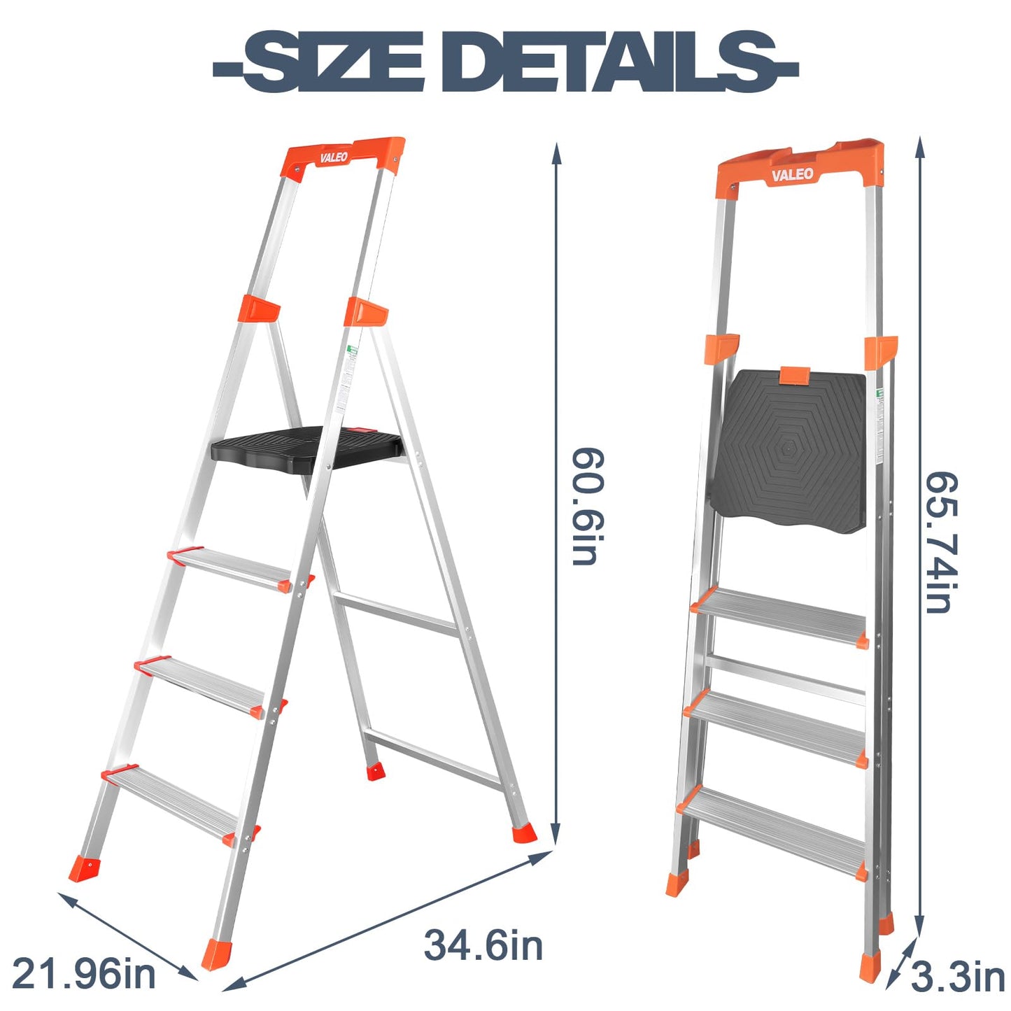 Valeo 4 Step Ladder with XL Platform, 4 Step Aluminum Lightweight Folding Ladder, 330 lbs Weight Rating,Folding Step Stool with Large Anti-Slip Feet,No Assembly Required