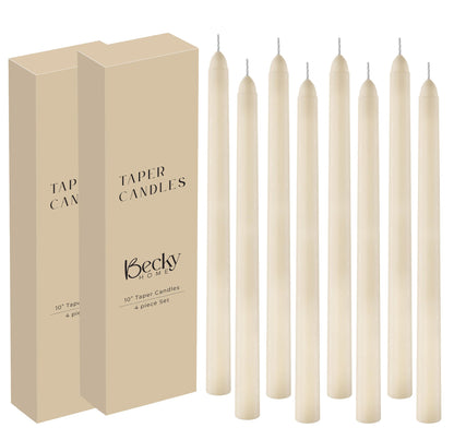 Becky Home 8 Pack Ivory Taper Candles - Taper Candles 10 Inch Dripless, Smokeless & Unscented - 8 Hours Long Burning - Ideal for Weddings, Dinner Parties, and Home Decor