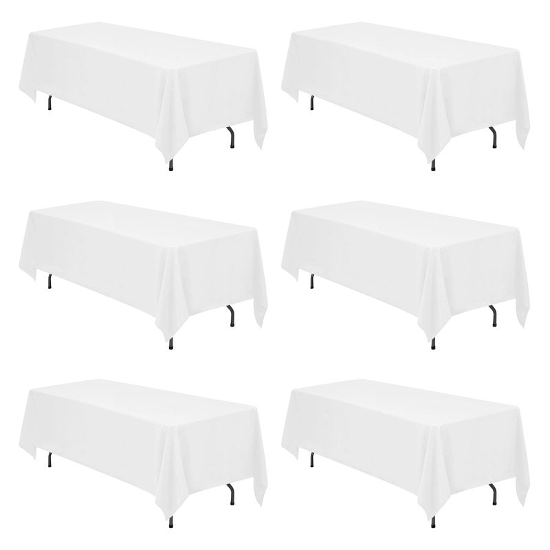 BRILLMAX 6 Pack White Tablecloths 70 x 120 Inch for 6ft & 8ft Rectangle Tables - 150 GSM Polyester Fabric, Universal Fit, Water, Stain & Wrinkle Resistant Cloth Cover for Wedding Reception Banquet