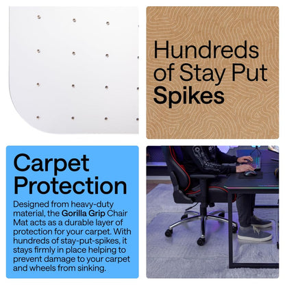 GORILLA GRIP Slip Resistant Clear Office Chair Mat for Carpet Floors, Smooth Rolling Glide Under Desk, Heavy Duty Plastic Computer Mats and Carpeted Floor Protector, Work and Gaming Chairs, 29x47