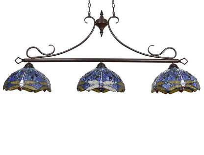 Chloe Lighting Dragonfly Tiffany-Style Island Pendant 3 Light 25in Wide Multicolor Glass Model CH3T524BD47-IL3