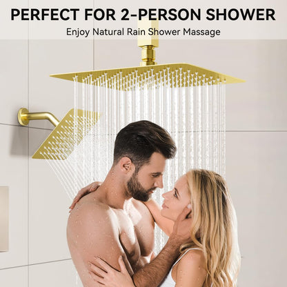 Brushed Gold Shower System Shower Faucet Set, STARBATH 6"+12" Ceiling Mount Rain Shower Head and Handheld Spray for Two Person, Shower Faucet Set with Diverter Valve and Trim Kit Complete